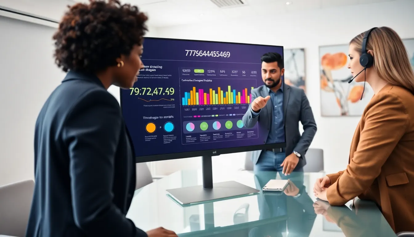 professionals analyzing numeric data in a modern office setting.